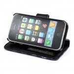 Wholesale iPhone 4S / 4 Chocolate Flip Leather Wallet Case with Stand (Black)